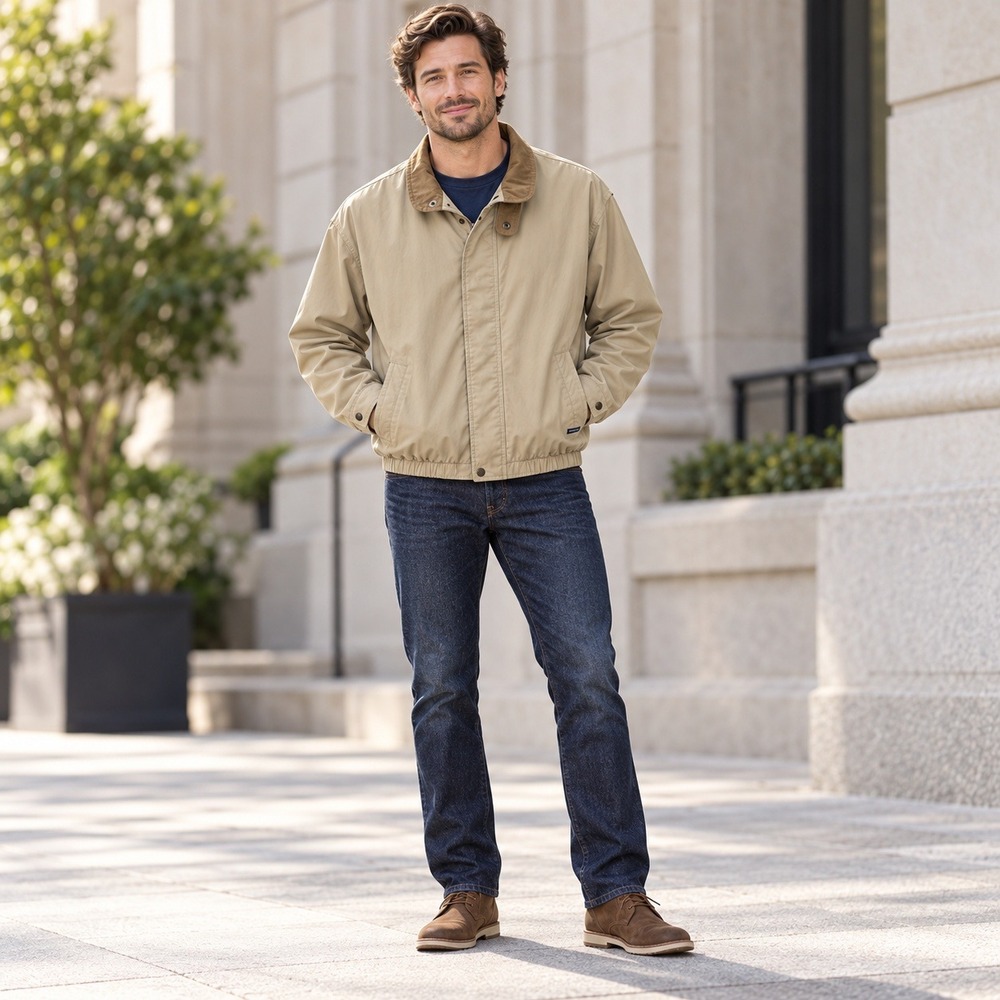 Members Only Mariner Jacket Mens XLT Tan Khaki Cotton Blend Full Zip Bomber